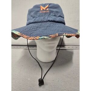 Mission Cooling Boonie Bucket Hat Blue Tropical Print Adjustable Chin Strap